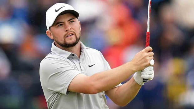 Alex Fitzpatrick tees off during the third round of the 2023 British Open.